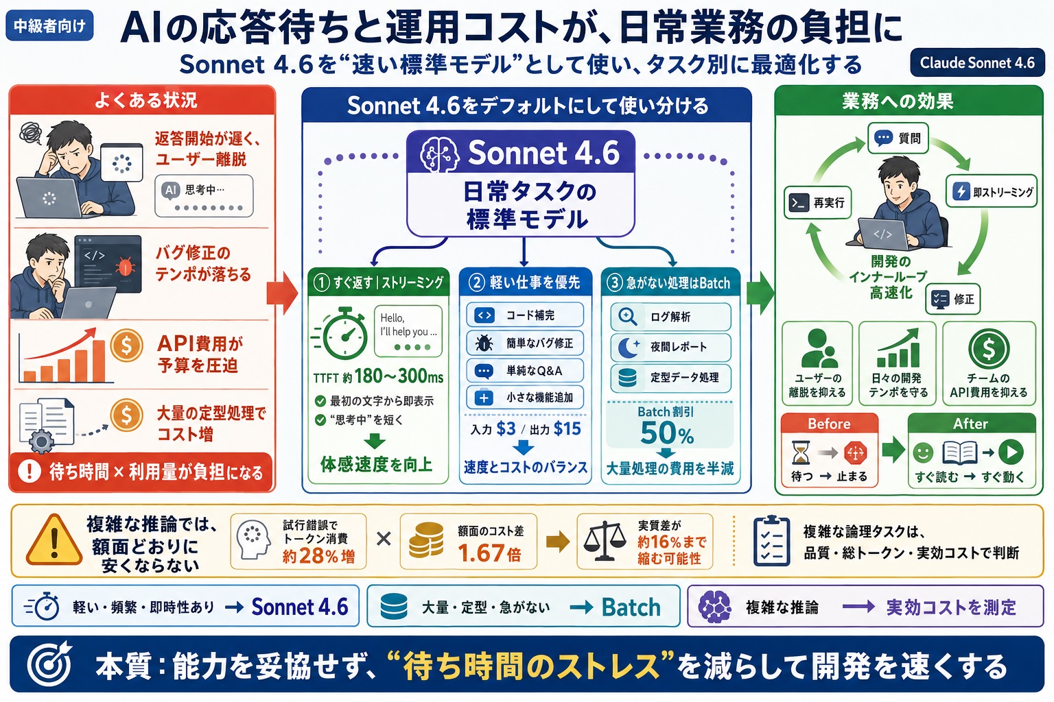 日常的なコーディングや問い合わせ対応において、AIの応答の遅さと運用コストの増加が負担になっている